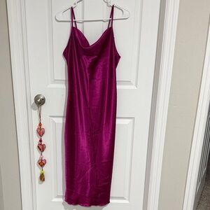Sleek Magenta Satin Slip Dress